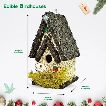 Christmas Edible Birdhouse - Dark Roof, Tall Birdhouse Covered in Bird Seeds