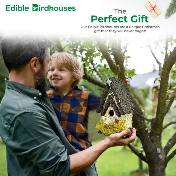 Christmas Edible Birdhouse - Dark Roof, Tall Birdhouse Covered in Bird Seeds