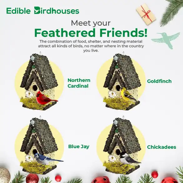 Christmas Edible Birdhouse - Dark Roof, Tall Birdhouse Covered in Bird Seeds