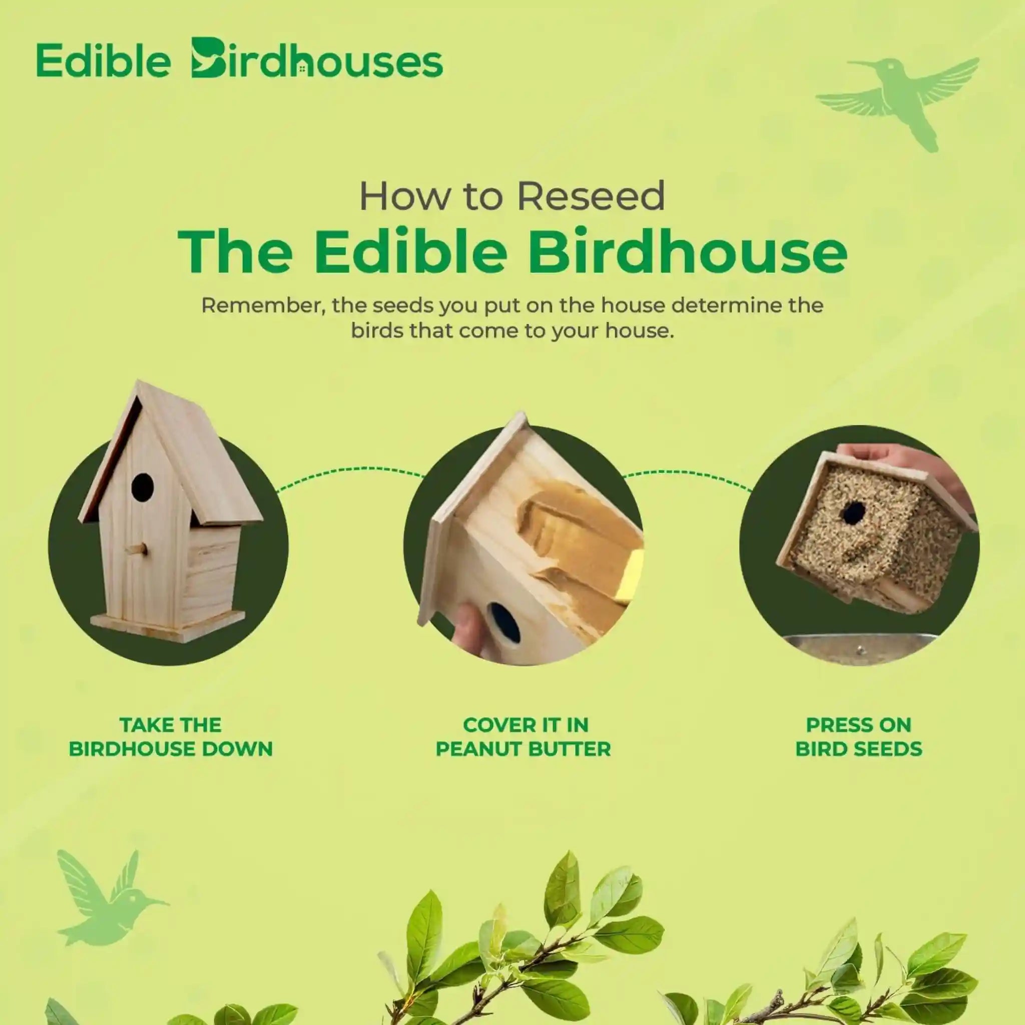 Easy to re-seed birdhouse covered in bird seed after feeding backyard birds