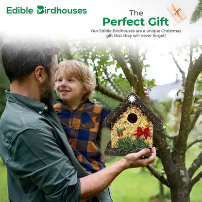 Christmas Edible Birdhouse - Dark Roof, Short Birdhouse Covered in Bird Seeds