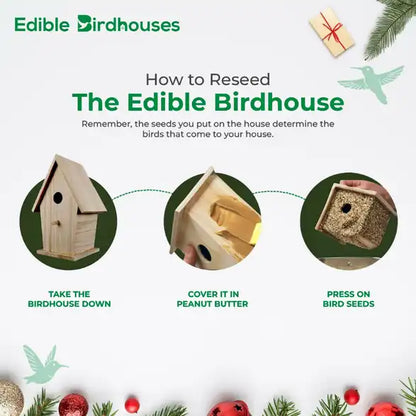 Christmas Edible Birdhouse - Dark Roof, Short Birdhouse Covered in Bird Seeds