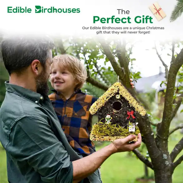 Christmas Edible Birdhouse - Light Roof, Short Birdhouse Covered in Bird Seeds