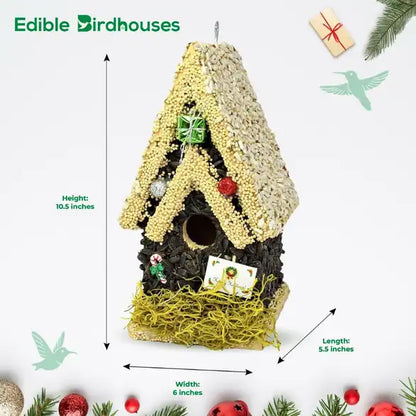 Christmas Edible Birdhouse - Light Roof, Tall Birdhouse Covered in Bird Seeds