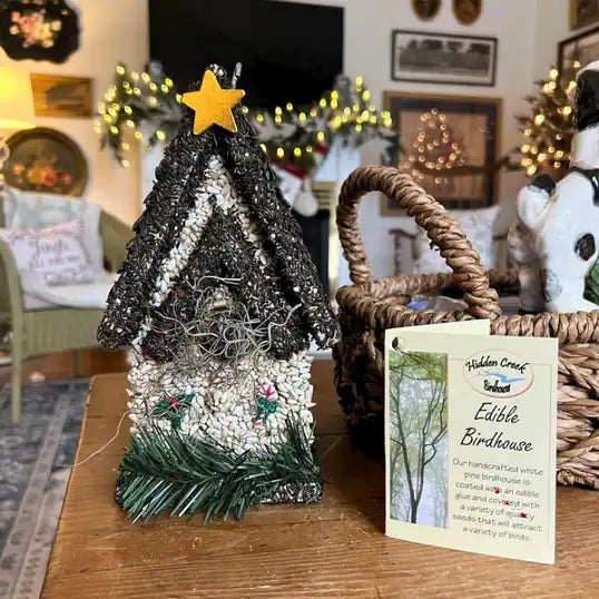 Christmas Edible Birdhouse - Dark Roof, Tall Birdhouse Covered in Bird Seeds